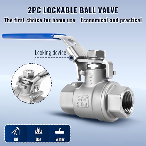 2 Pack 3/8'' Ball Valves NPT Female Stainless Steel 304 Full Port Ball Valve with Locking Handle, Heavy Duty Shut Off Valve for Home and Industrial(3/8 Inch) - size: 3/8 Inch