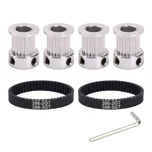 4PCS GT2 Timing Pulleys 20T 5mm Bore with Belts & Hex Key for 3D Printer