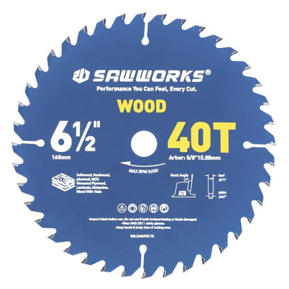 SawWorks 6-1/2" 40T Thin Kerf Circular Saw Blade General Woodworking - size: 6-1/2 In 40T