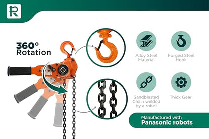 GORILA Manual Lever Hoist 360° | Manual Ratchet Chain Puller Hoist | 1100 LBS - 10FT (0,5Ton - 3m) | Safety Factor 4:1 | Since 1989 - size: 1100lbs - 10ft / 0,5t - 3m