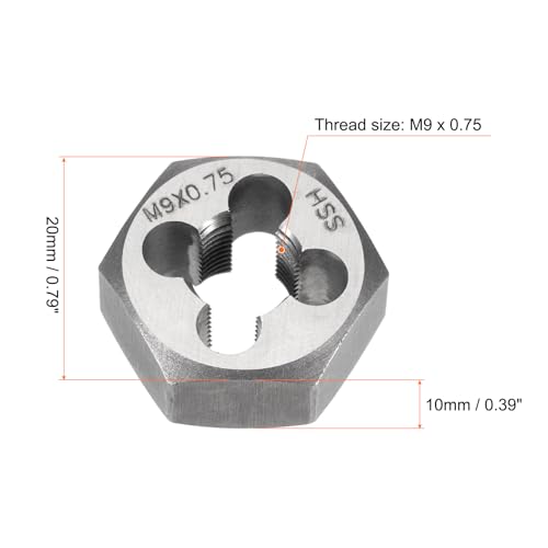 HARFINGTON Hex Threading Die M9 x 0.75 Metric Thread Right Hand High Speed Steel Rethreading Fixed Die Screw Cutting Tapping Repair Tool - size: M9 x 0.75