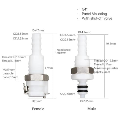 2Pcs 1/4" Plastic Panel Mounting Hose Barb Quick Connector Coupling - size: 1/4 inch
