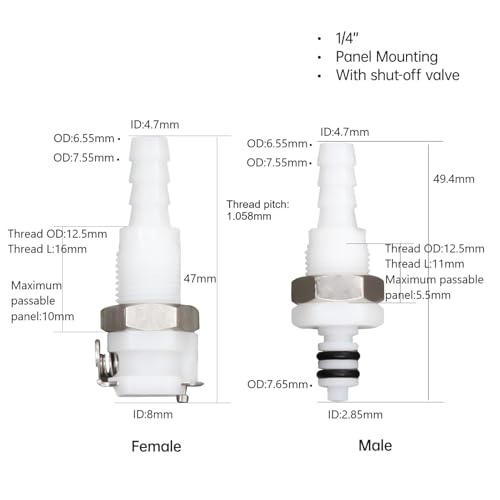 2Pcs 1/4" Plastic Panel Mounting Hose Barb Quick Connector Coupling - size: 1/4 inch