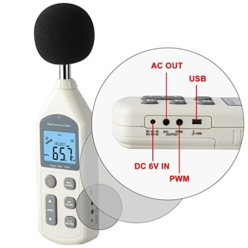 Decibel Meter, Professional Sound Level Meter with Backlight Display, USB Available SPL Meter 30 to 130dB, EC651 & ANSI S1.4 Standards A/C Weighted Sound Meter, Noise Meter with Records to 4700 - color: USB Version