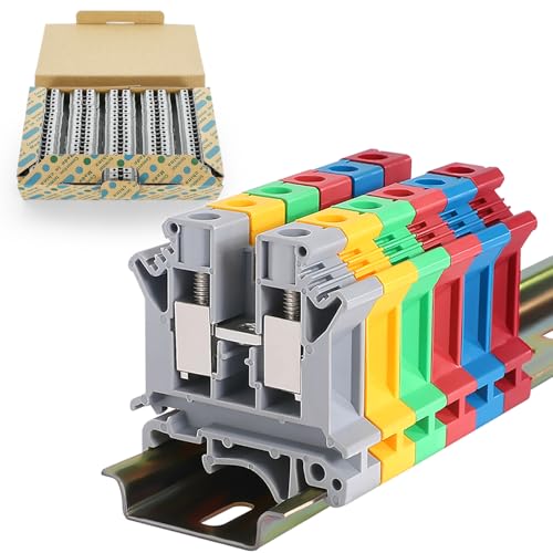 50 Pcs Gray UK10N Terminal Block DIN Rail Terminal Blocks Screw Type 10 Gang,6-20 AWG, 800V 76A 10mm2 for RV Electrical Distribution Box, Solar Power System, PLC Industrial Control - color: UK10N Gray