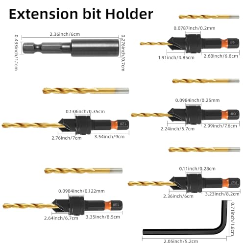 12Pcs HSS Adjustable Countersunk Drill Bits for Woodworking