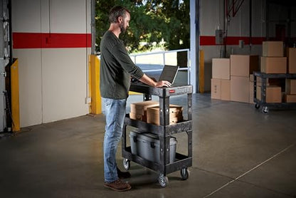 Rubbermaid Commercial BRUTE Heavy Duty 3-Shelf Utility/Service Cart, Small, Flat Shelves, Ergonomic Handle, 600 lbs. Capacity, for Retail Stores/Garage/Cleaning/Maintenance - size: Small 3-Shelf, style: Ergonomic Handle