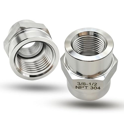 1/2 Inch NPT Female x 3/8 Inch NPT Female Pipe Fitting Reducer Coupler Connector, 304 Stainless Steel Reducing Coupling Adapter for Air Water Gas Oil (1/2" female x 3/8" female) - size: 1/2" female x 3/8" female