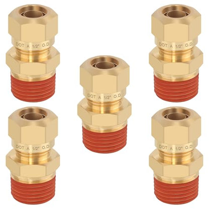 5PCS Air Brake Nylon Tubing Brass DOT 1/2"Tube OD x 1/2" NPT Union - size: 1/2" OD x 1/2" NPT, style: Straight Male NPT Thread-5PCS