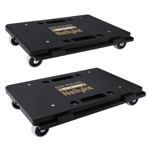 Nellyke Furniture Dolly, 2 Pack Small Flat Moving Dolly, Furniture Movers with 4 Wheels, 500Lbs Capacity, Connectable and Portable Dollies for Heavy Appliance, Black - color: Black/2 Pack-m