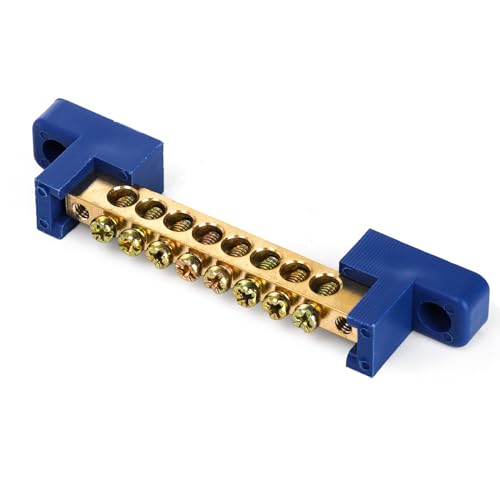 TOPZEA 10 Pack Terminal Bus Bar, 8 Positions Screw Brass Terminal Grounding Strip Bus Bar for Car Boat Marine Ground Electrical Power Distribution, Blue