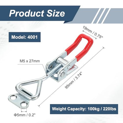 HARFINGTON 2pcs Adjustable Toggle Clamp M5 x 27mm 220lbs Holding Capacity 4001 Style Quick Release Pull Latches Clamps Hasp for Smoker Lid Jig Tool Box Case, Silver Red - color: Silver Red, size: M5 x 27mm + 220lbs