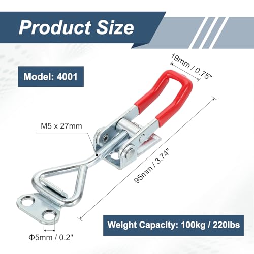 HARFINGTON 2pcs Adjustable Toggle Clamp M5 x 27mm 220lbs Holding Capacity 4001 Style Quick Release Pull Latches Clamps Hasp for Smoker Lid Jig Tool Box Case, Silver Red - color: Silver Red, size: M5 x 27mm + 220lbs