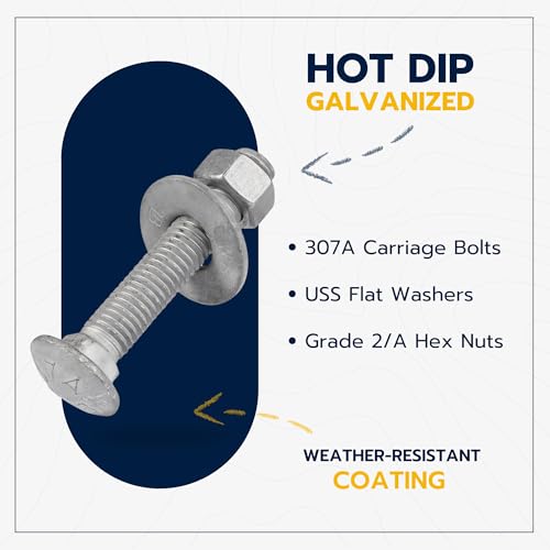 1/2" x 3.5" (25 Pack) Galvanized Carriage Bolt Kit Grade 307A Includes 1/2" USS Flat Washers (25 pcs) and 1/2"-13 Hex Nuts (25 pcs), Hot Dip Galvanized for Exterior Use by Makers Bolt - size: 1/2 x 3.5