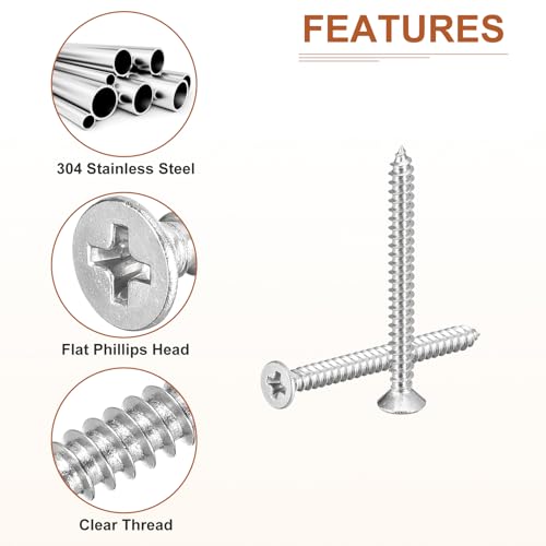 DTGN 100Pcs 4" x1-1/4 Flat Head Wood Screws, Self Tapping Screws Silver - color: Silver, size: #4x1-1/4"