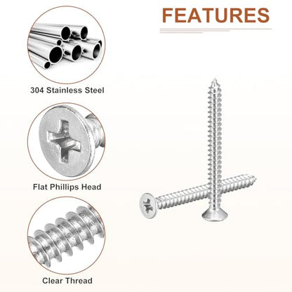DTGN 100Pcs 4" x1-1/4 Flat Head Wood Screws, Self Tapping Screws Silver - color: Silver, size: #4x1-1/4"
