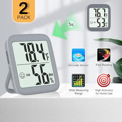 Antonki 2 Pack Room Thermometer Indoor Hygrometer - color: 2 Pcs* Space Grey