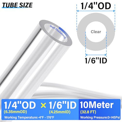 TAILONZ Clear 1/4" OD PU Air Hose 10M/32.8ft - color: Clear-PU, size: 1/4'' OD/32.8ft/10m