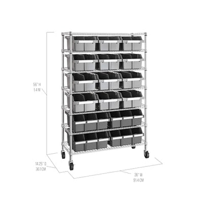 7-Tier NSF 16-Bin Steel Wire Shelving Rack, 36"W x 14"D x 56"H, Gray - color: Gray, size: Includes 16 Bins