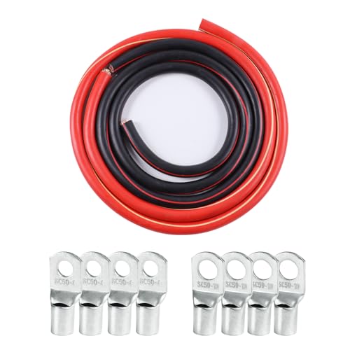 2 AWG Battery Cable, 2 Gauge CCA Wire 2FT Each Black & Red - color: Black and Red, size: 2 Feet Each w/o Cable Sleeve