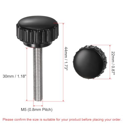uxcell 6pcs Knurled Clamping Knobs M5 x 30mm Metric 304 Stainless Steel Male Thread Thumb Screw on Type 22mm Plastic Round Head Threaded Hand Bolt Stud Knobs Black - size: M5 x 30mm x 22mm