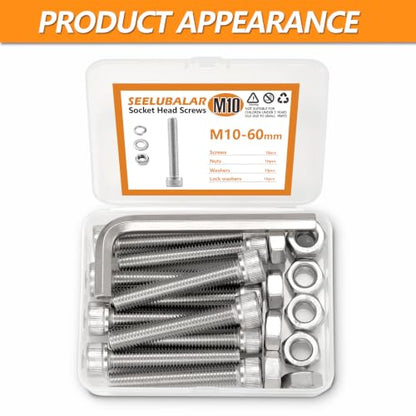 10 Sets Metric M10 Hex Socket Head Cap Screws Bolts Kit, M10-60mm Screws - size: M10 - 60mm