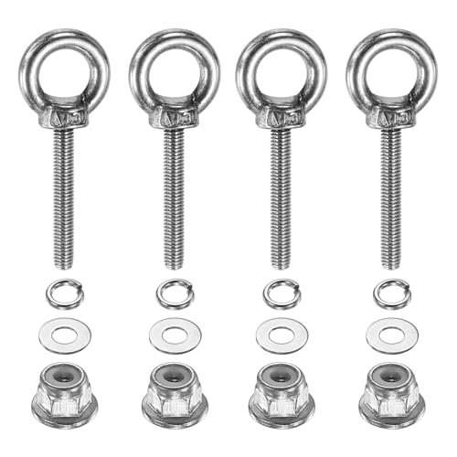 PATIKIL M3 x 20mm Shoulder Eye Bolt, 4 Pcs 304 Stainless Steel Lifting Ring Threaded Eye Bolt with Flange Lock Nuts Spring and Flat Washers for Hanging Tie Down Straps Outdoor Indoor - size: M3 x 20mm