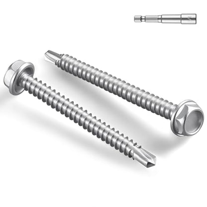 #8 x 1-1/2 Inch Self Drilling Screws, 260pcs 2 lbs Self Tapping Screws for Metal, 410 Stainless Steel Hex Washer Head Sheet Metal Screw - color: Silver 2lb Per Box, size: #8x1-1/2"