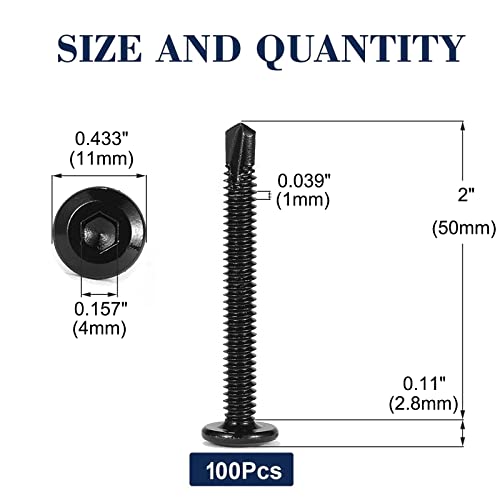 12 x 2" Stainless Steel Flat Head Socket Cap Screws, 100Pcs, Allen Socket Drive, Black Oxide - size: #12 x 2"