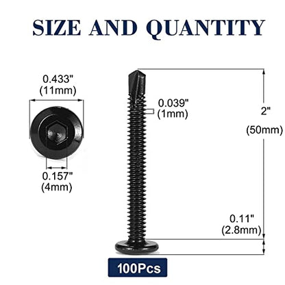 12 x 2" Stainless Steel Flat Head Socket Cap Screws, 100Pcs, Allen Socket Drive, Black Oxide - size: #12 x 2"