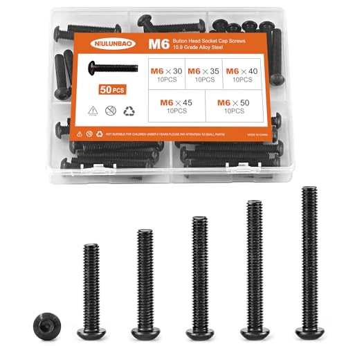 M6 x 30mm 35mm 40mm 45mm 50mm Button Head Socket Cap Screws Bolts 10.9 Grade Alloy Steel Metric Machine, Black Oxide Finish, Allen Hex Drive, Fully Threaded, Assortment Kit 40PCS - size: M6 x 30/35/40/45/50mm (40PCS)