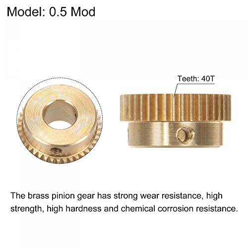 uxcell Pinion Gear Set, Brass Motor Rack Straight Spur Gear with Step, 0.5 Mod 40T 8mm Bore 21mm Outer Dia, M3 Set Screws Included