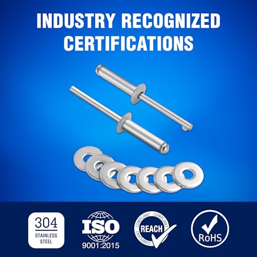 New Age America® 700pcs Blind Pop Rivets & Backup Washers | 3/32" to 1/4" | Silver | 14 Sizes | SAE Size Aluminum Rivets & 304 Stainless Steel Backup Washer | Rivet Kit w Steel Mandrel | Labelled Case - color: Silver, size: 700 PCS Rivets & Washers