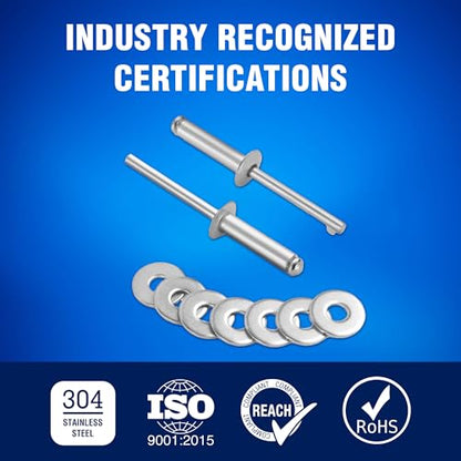 New Age America® 700pcs Blind Pop Rivets & Backup Washers | 3/32" to 1/4" | Silver | 14 Sizes | SAE Size Aluminum Rivets & 304 Stainless Steel Backup Washer | Rivet Kit w Steel Mandrel | Labelled Case - color: Silver, size: 700 PCS Rivets & Washers