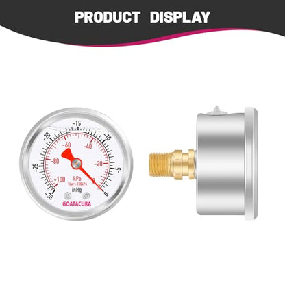 -30inHg/kpa-0 Glycerin Filled Vacuum Pressure Gauge, 2" Dial Size, 304 Stainless Steel Case, 1/4" NPT Center Back Mount, with High Accuracy - size: -30inHg-0, style: Back Mount