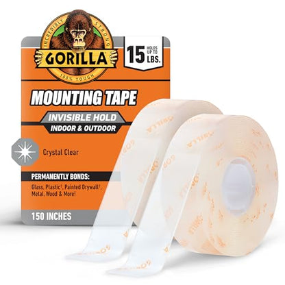 GORILLA Invisible Hold Mounting Tape, 1" x 150", Clear, 2-Pack - size: 2 - Pack