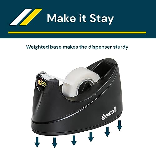 Excell EX-116BK Desk Tape Dispenser, 3/4" Wide, 1" Core, Non-Skid Base