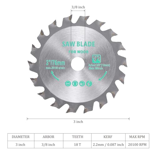 Circular Saw Blade - [3 Inch x 18 Teeth x 3/8 Inch Arbor] Tungsten Carbide Tipped Table Miter Saw Blades for Wood Aluminum Soft Metal Use | Silver Tone