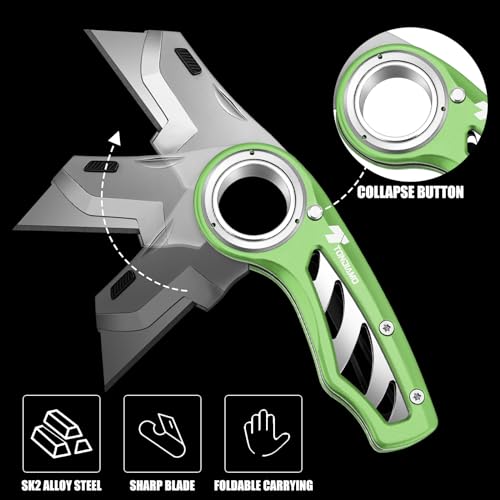 Tondiamo 2 Pcs Folding Pocket Utility Knife Box Cutter, Green - color: Green