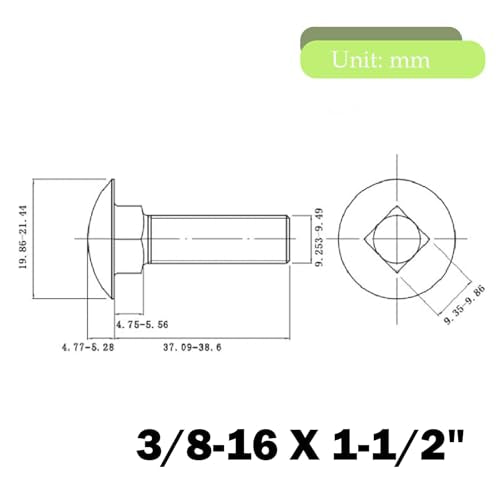 3/8-16 X 1-1/2" Carriage Bolts Screws, Stainless Steel 18-8 (304) Round Head Square Neck Carriage Bolts, Fully Threaded, Pack of 10 - size: 3/8-16 X 1-1/2"