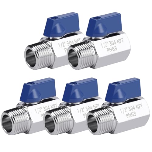 YADIAN 5 Pack 1/2'' Mini Ball Valve 304 Stainless Steel NPT Female x Male - size: 1/2''