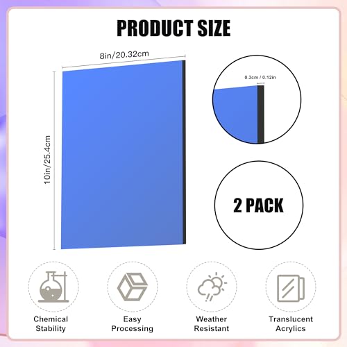 Lesnlok Blue Acrylic Sheets 1/8 inch Thick 3mm 2 Pack 8 x 10 Clear Plexiglass Sheets,for Sign,Craft,Painting,Laser Cutting,DIY Display Projects… (8"x 10", Blue, 2) - color: Blue, size: 8"x 10"