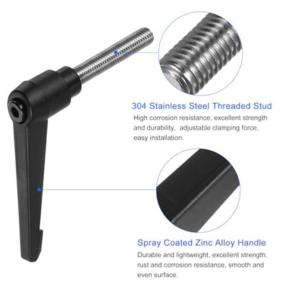 uxcell 2pcs Clamping Lever Handles, M10 x 45mm 304 Stainless Steel Threaded Male Stud, Adjustable Handles Locking Quick Release Ratchet Push Button Bolt Knobs, Black - size: M10 x 45mm