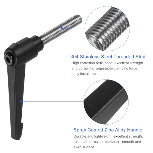 uxcell 2pcs Clamping Lever Handles, M10 x 45mm 304 Stainless Steel Threaded Male Stud, Adjustable Handles Locking Quick Release Ratchet Push Button Bolt Knobs, Black - size: M10 x 45mm