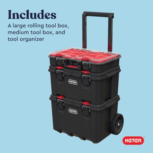 Keter Stack N Rolling Tool Box Modular Storage System 3 Piece - color: Black/Red, size: 3PC System