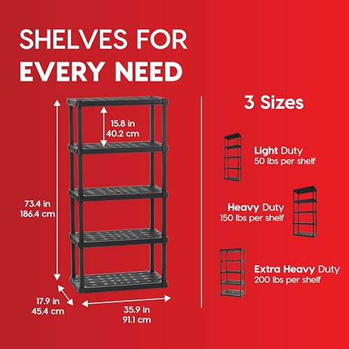 IRIS USA Plastic Storage Shelves |Made in USA| 73"H x 36"W x 18"D - Black - size: 5 Tier | 18"D x 36"W x 73"H