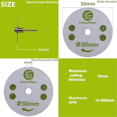 50mm Diamond Cutting Saw Blade and Wheel for Aggressive Wet Cutting, Professional Precision on Ceramic, Porcelain, Marble Tile, 2PCS - size: 50mm