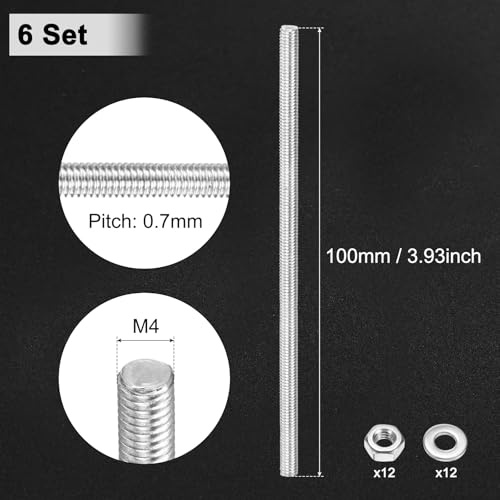 M METERXITY 6Pcs Fully Threaded Rod M4x100mm Right Hand Thread Bar Studs - size: M4x100mm