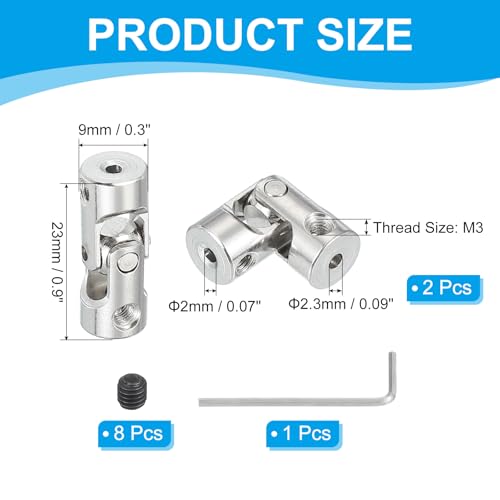 PATIKIL Rotatable Universal Steering Shaft 2mm to 2.3mm Inner Dia, 4 Pcs U Joint Shaft Coupling U Joints Coupler Connector Accessories with M3 Screws for Motor Model Robots - size: 2mm to 2.3mm