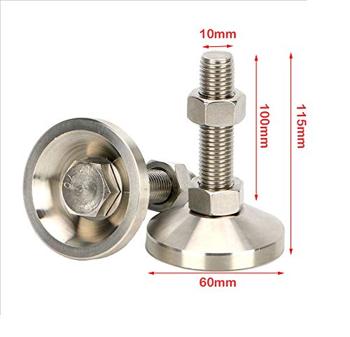 Leveling Screw Leg Heavy Duty Carbon Steel Nickel Plated 4" Adjustable Feet Leveler for Furniture Mechanical Equipment Pack of 2